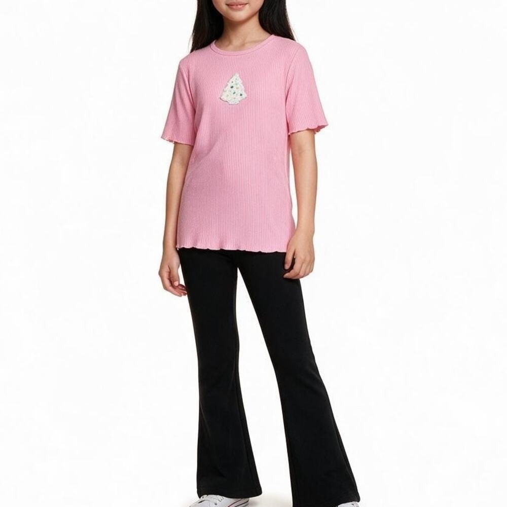 Dream Girl Pink & Black Christmas Tree Sparkle Top With Kick Flare Pants Size 10
